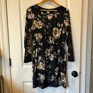 NWT- J.Crew Factory Women’s Long Sleeve Black Floral Dress- Size 6